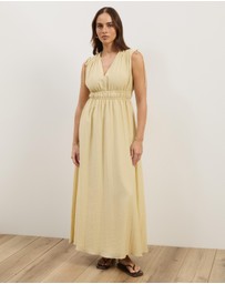 Atmos&Here - Luna Linen Blend Sleeveless Gathered Maxi Dress