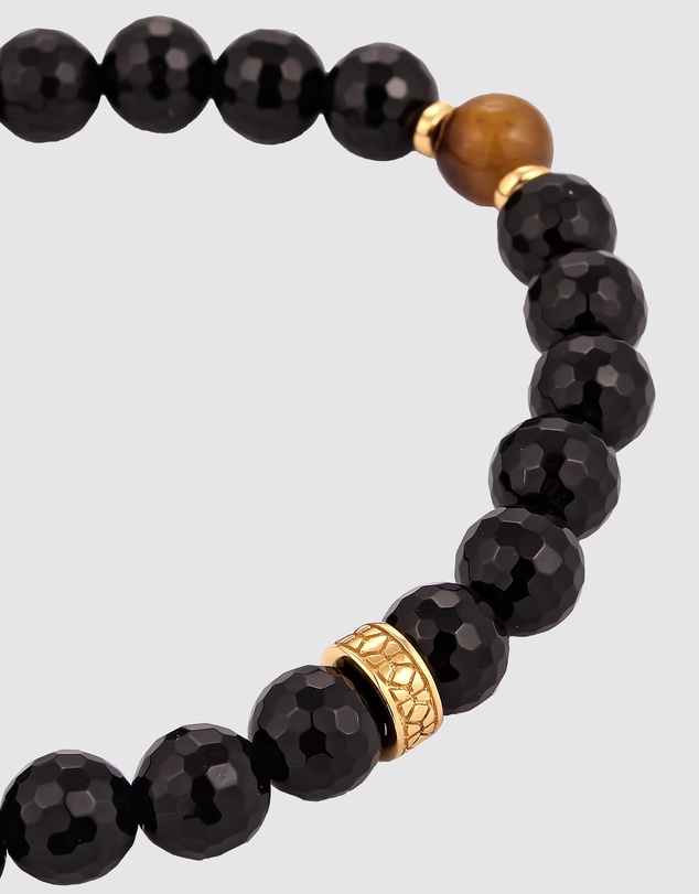 Kuzzoi - ICONIC EXCLUSIVE - Onyx and Tiger's Eye Bead Bracelet in Gold-Plated 925 Sterling Silver