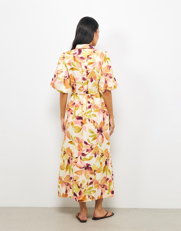 AERE - Mili Linen Puff Sleeve Shirt Dress