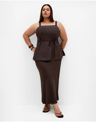 City Chic - Plus size Alexi Maxi Skirt - chocolate