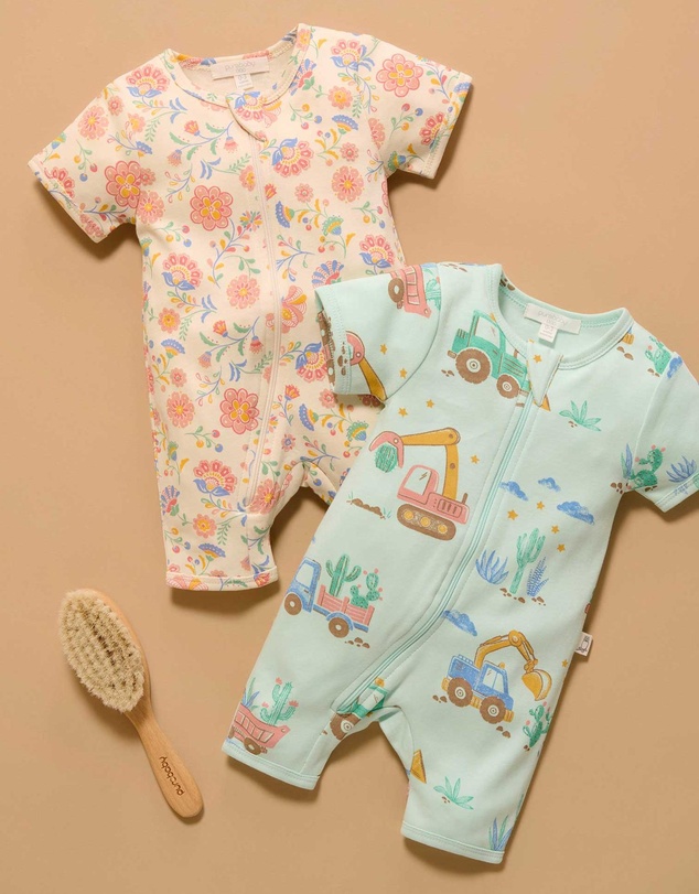 Purebaby - Short Sleeve Sleep Pyjama Zip Growsuit -Kids-Babies