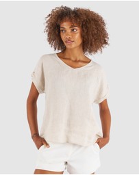 CAMIXA - Martina Linen V-Neck T-shirt