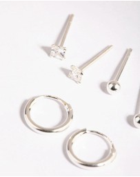Lovisa - Sterling Silver Diamante Stud & Hoop Earring Pack