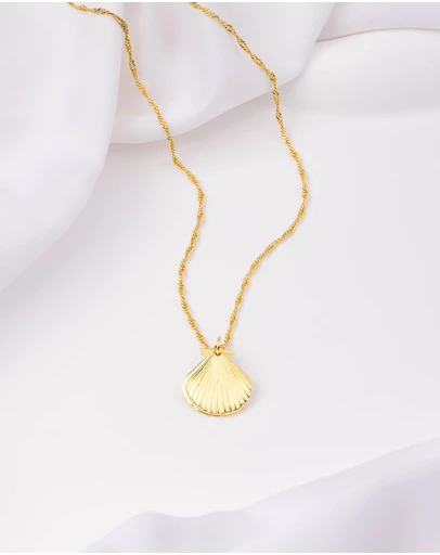 Wanderlust + Co - Seashell Gold Locket Necklace