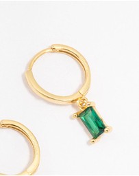Lovisa - Gold Plated Sterling Silver Green Cubic Zirconia Baguette Hoop Earrings