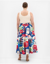 City Chic - Plus size Elysia Marine Print Belted Cotton Skirt - bone