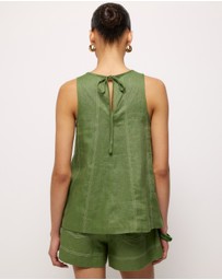 AERE - Contrast Stitch Linen Top