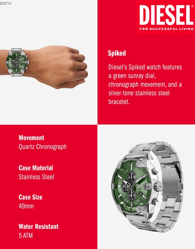 Diesel - Spiked Silver Tone Chronograph Watch