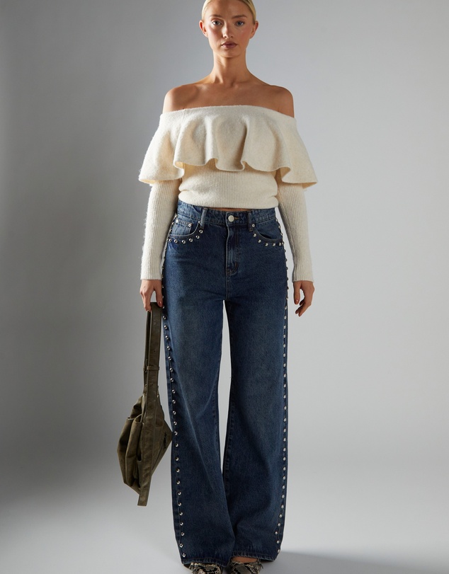 Glamorous - Wide-Leg Studded-Jeans