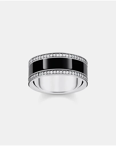 THOMAS SABO - Silver Band Ring with Black Cold Enamel and Zirconia