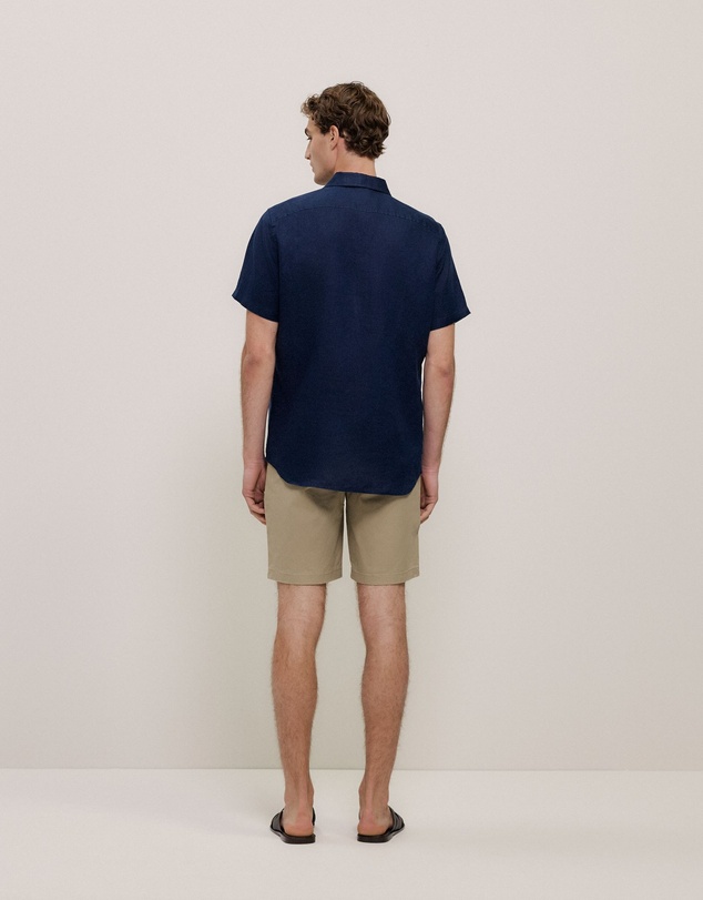 Trenery - Regular Fit Linen Short Sleeve Shirt in Navy