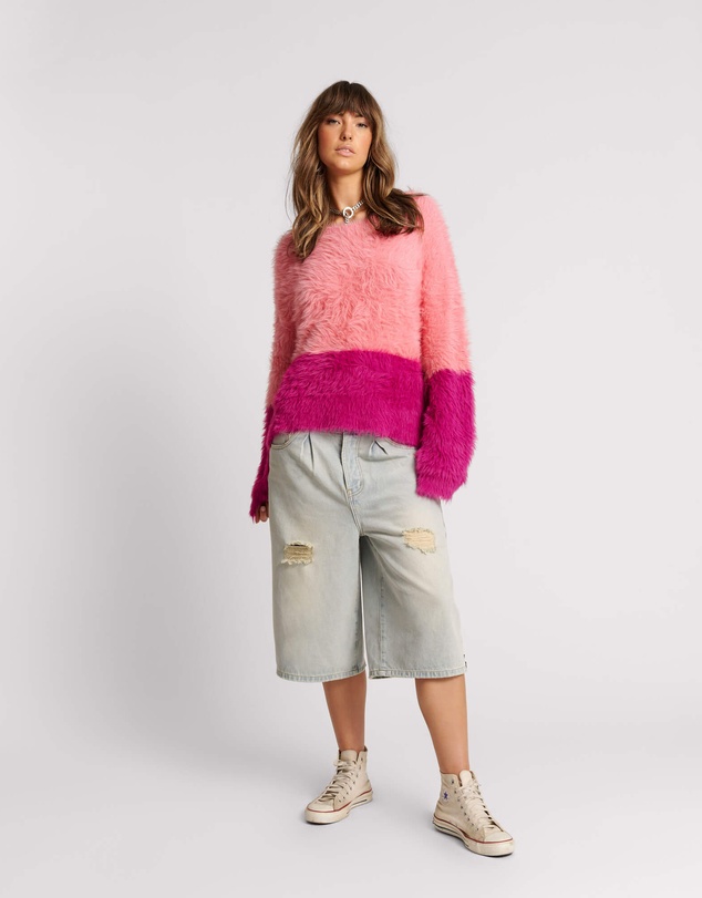 ONE TEASPOON - Fluffy Colour Block Sweater