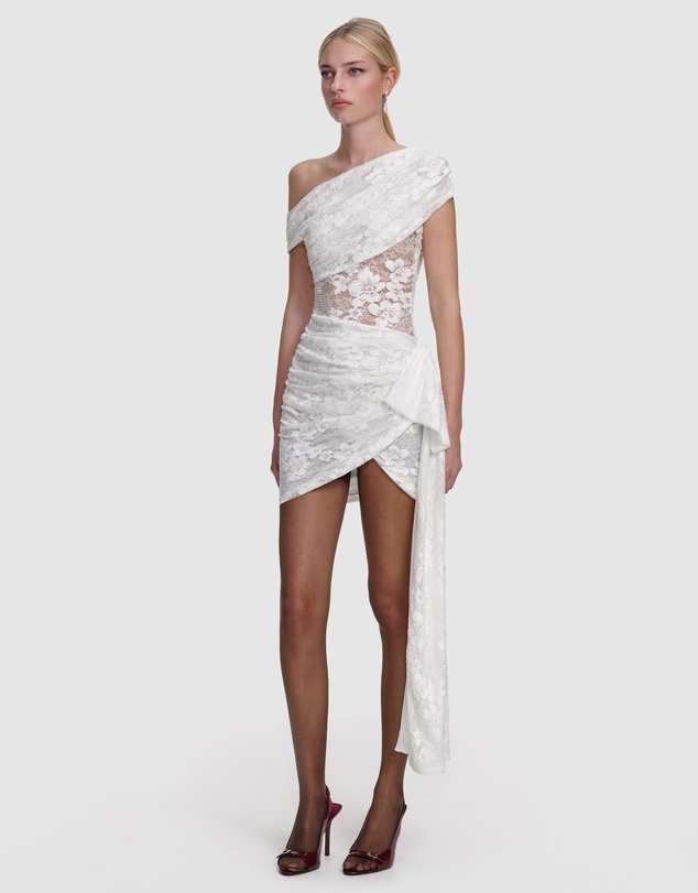 Self Portrait - Rhinestone Lace Tie Side Mini Dress