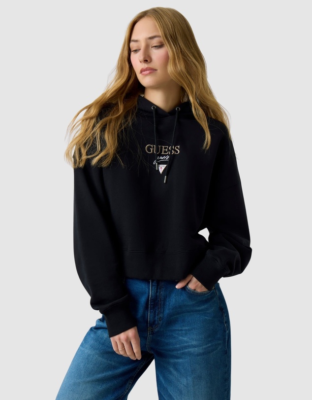 GUESS - GUESS JEANS Drop Shoulder Baker Cropped Hoodie