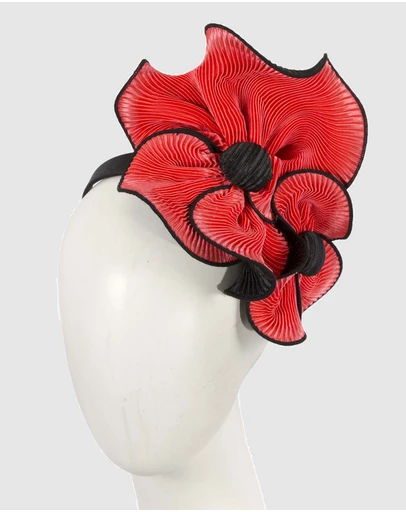 Max Alexander - Coral and Black Racing Fascinator