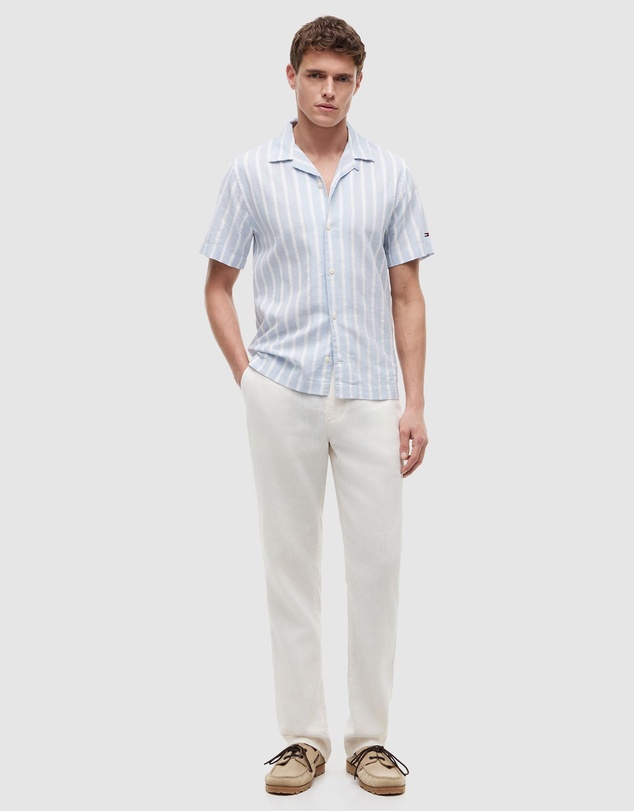 Tommy Hilfiger - Linen Blend Textured Stripe Short Sleeve Shirt