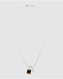 Kuzzoi - ICONIC EXCLUSIVE - Necklace Male Square Brown Tigers Eye 925 Sterling Silver