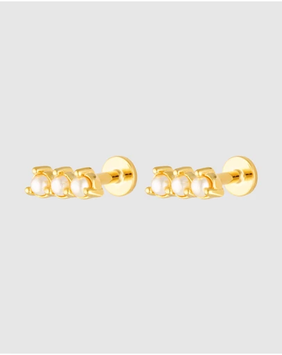 HOUSE OF SLANI - Mila Flat Back Pearl Bar Ear Stud Piercing