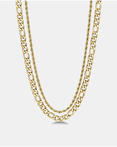 Eclectics - Fortress Rope and Figaro Chain Necklace - 18K Gold Plated Stainless Steel