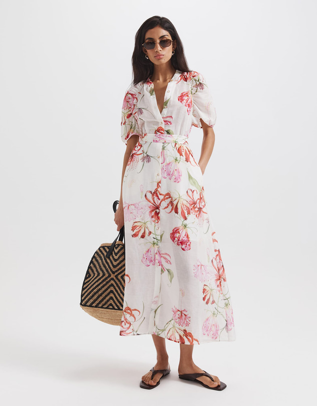 SABA - Mariposa Silk Linen Midi Dress