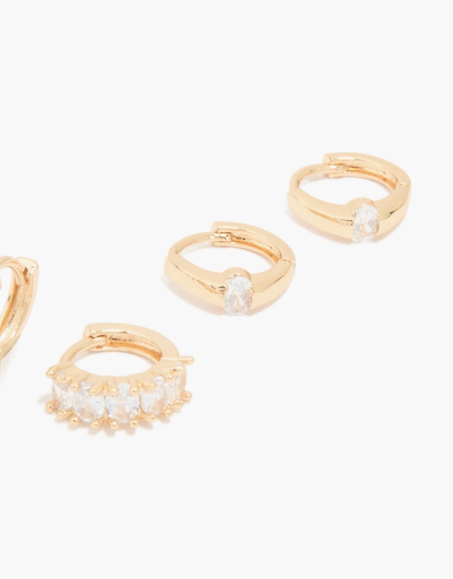 Lovisa - Gold Cubic Zirconia Hoop & Stud Earrings 3-Pack