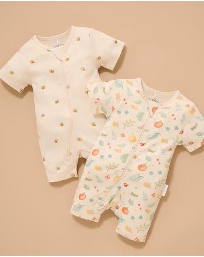 Purebaby - 2 Pack S/Slv Digital Growsuit- Kids-Babies