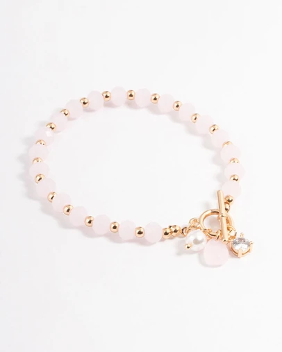 Lovisa - Gold Pearl & Diamante Beaded Bracelet