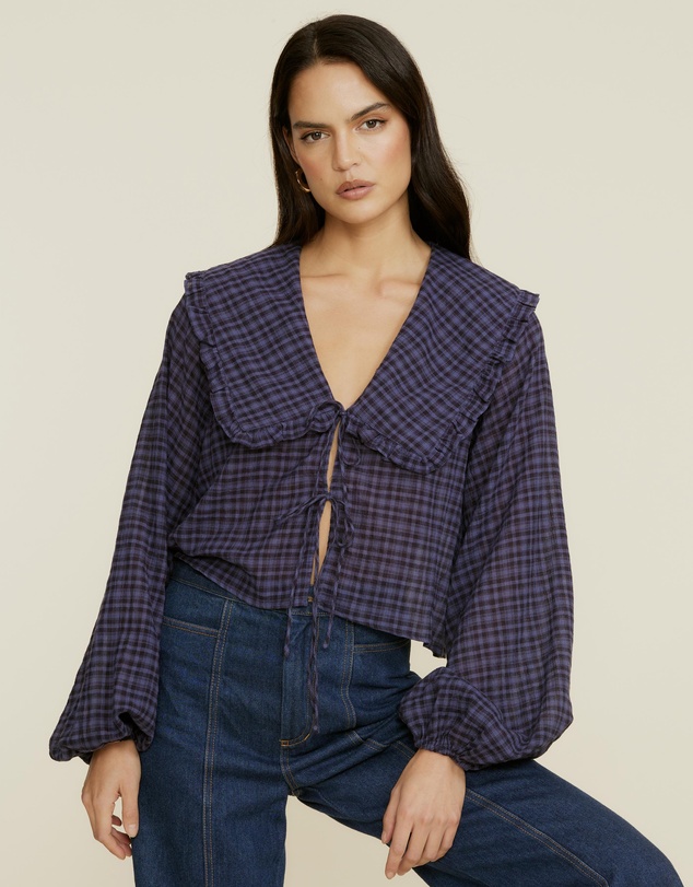 The Fated - Montant Check Tie Blouse