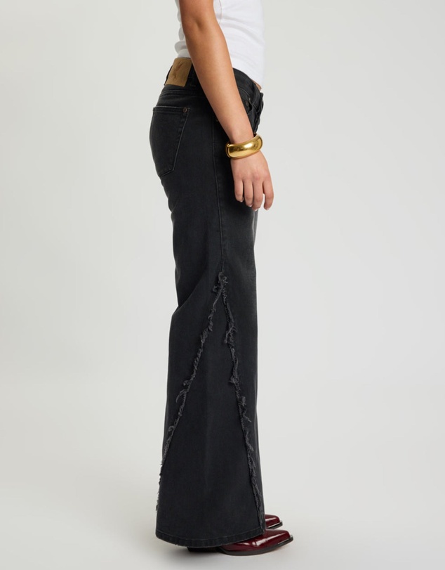 ONE TEASPOON - Johnnies Low Waist Wide Leg Flared Denim Jeans - Smokey Black