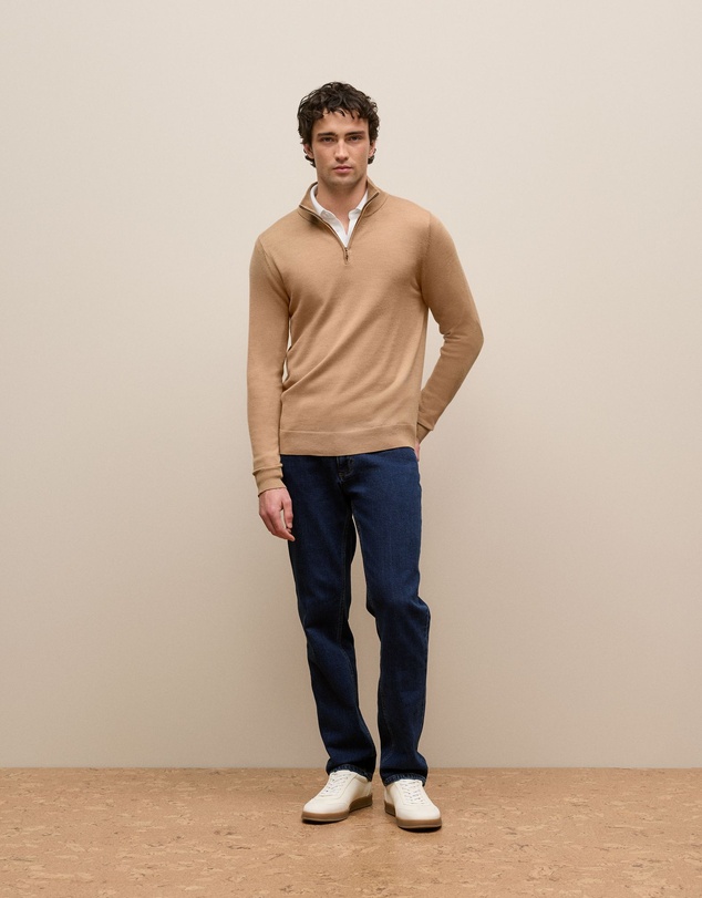 Trenery - Merino Half Zip in Camel
