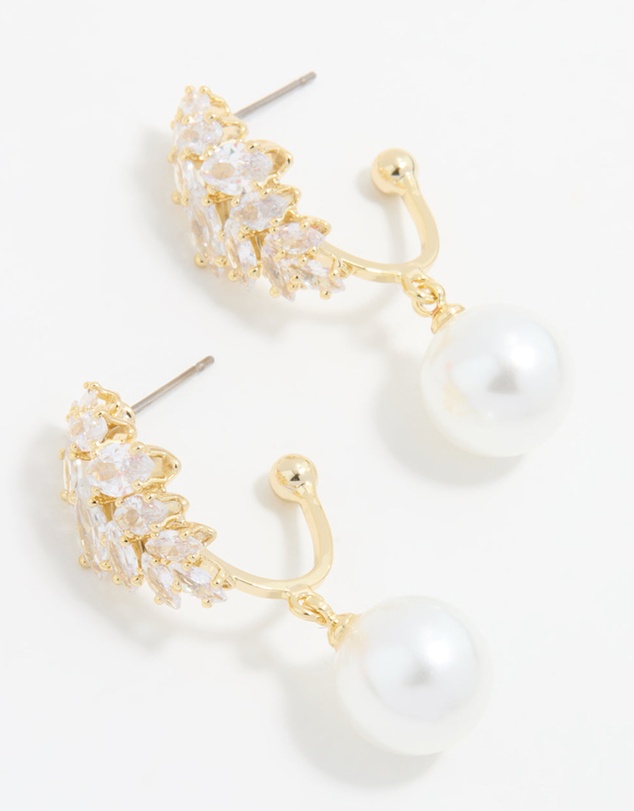 Lovisa - Gold Plated Cubic Zirconia & Pearl Hoop Earrings