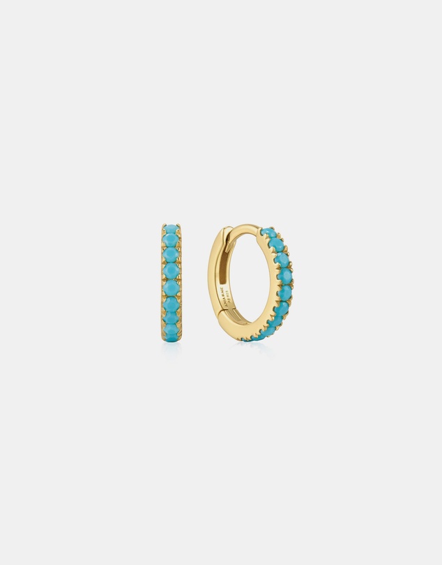 Ania Haie - Gold Aqua Blue Row Huggie Hoop Earrings