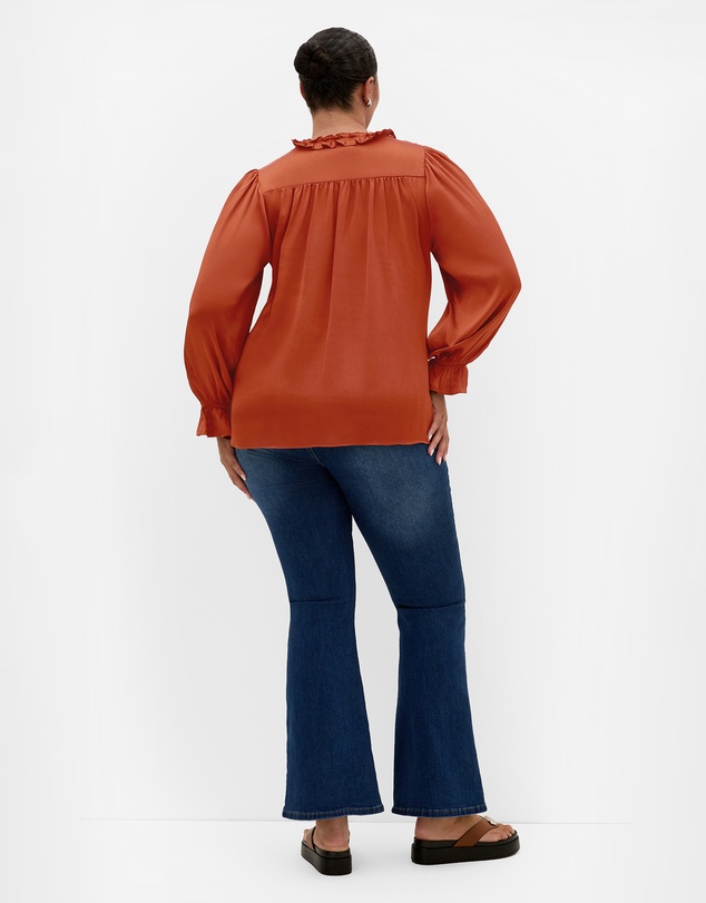 City Chic - Plus size Maia Ruffle V Neck Top - toffee