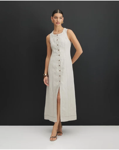 AERE - Sierra Linen Button Down Midi Dress