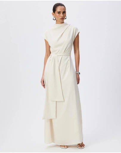 Tussah - Violet Drape Tie Detail Satin Maxi Dress