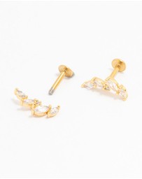 Lovisa - Gold Plated Surgical Steel Cubic Zirconia Marquise Crawler Flat Back 2-Pack