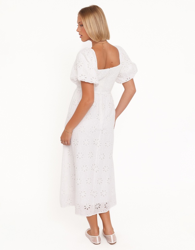 Petal & Pup - Clo Puff Sleeve Midi Dress - White Broderie