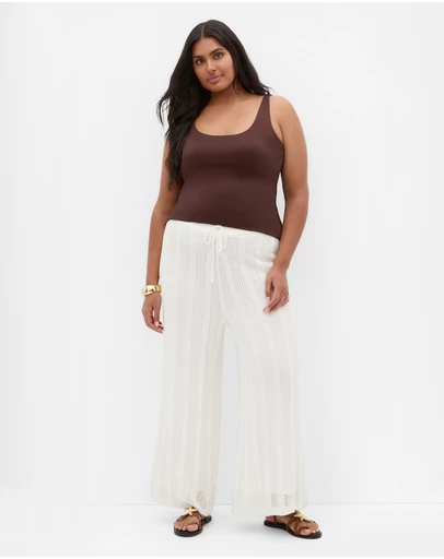 City Chic - Plus size Crochet Wide Leg Pant - creme