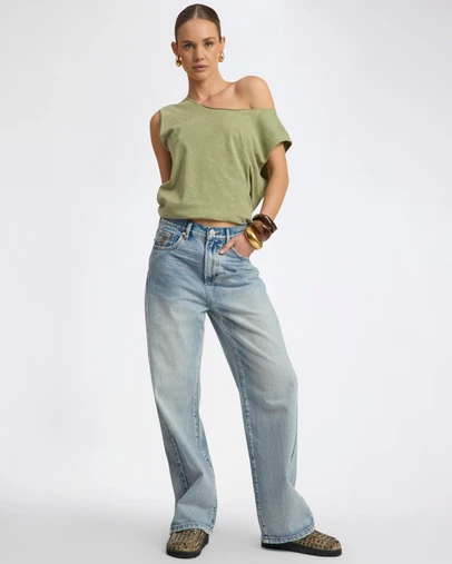 ONE TEASPOON - Baxters Mid Waist Wide Leg Denim Jeans - Hendrixe Blue