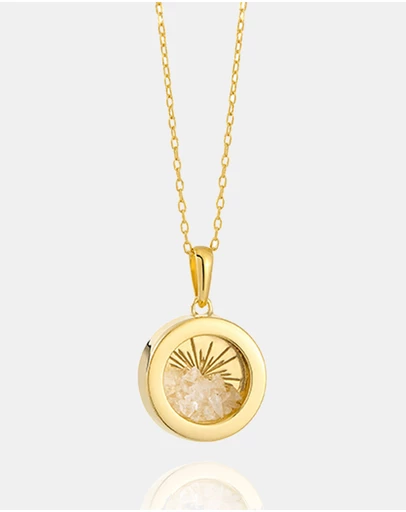 Rachel Jackson - Small Deco Sun Amulet April Birthstone Rock Crystal Necklace (Energy & Clarity)