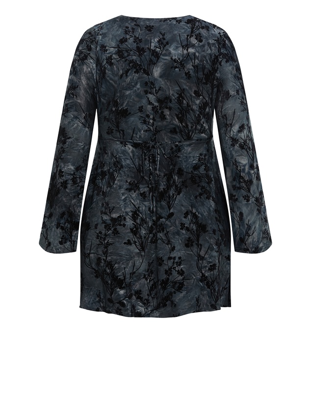 City Chic - Plus size Devore Flock Print Mini Dress - smoke