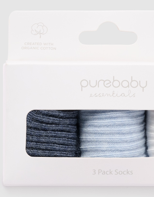 Purebaby - 3 Pack Rib Socks -Kids-Babies