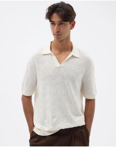 AERE - Resort Linen Blend Textured Polo