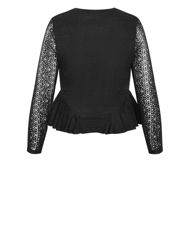 City Chic - Plus size Lola V Neck Lace Top - black