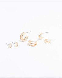 Lovisa - Gold Cubic Zirconia Grad Hoop Earrings 3-Pack