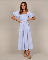 Petal & Pup - Clo Puff Sleeve Midi Dress - Blue Stripe