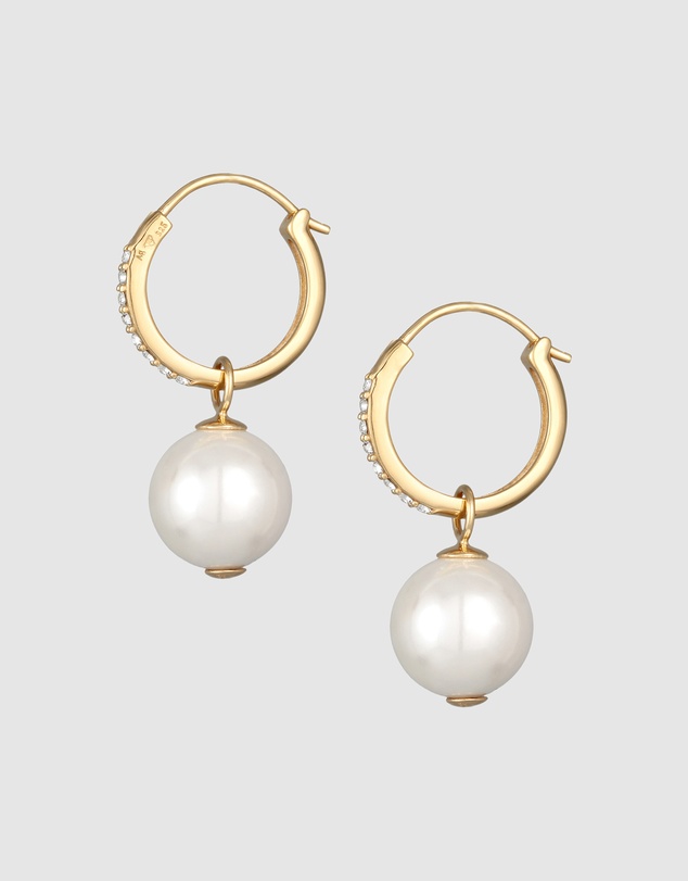 Elli Jewelry - Earrings Creoles Sparkling with Shell Core Pearls and Crystals in 925 Sterling Silver Gold Plated