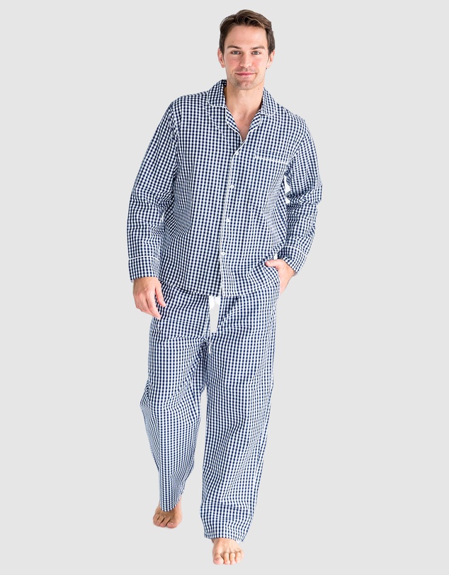 Sant And Abel - Men's Hepburn Gingham Navy Long PJ Set