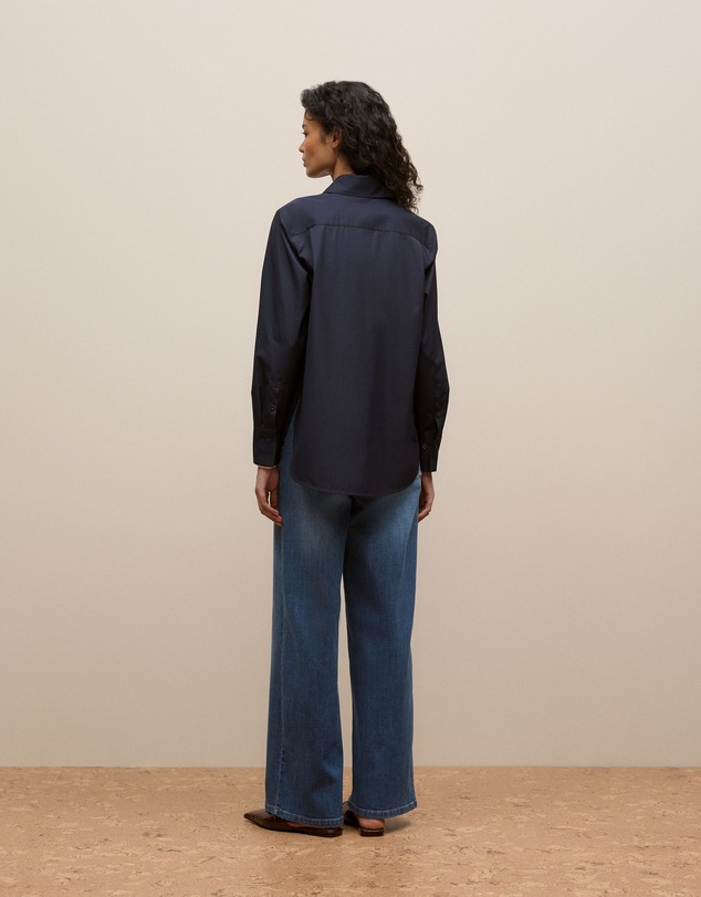 Trenery - Cotton Poplin Long Sleeve Shirt in Night Sky