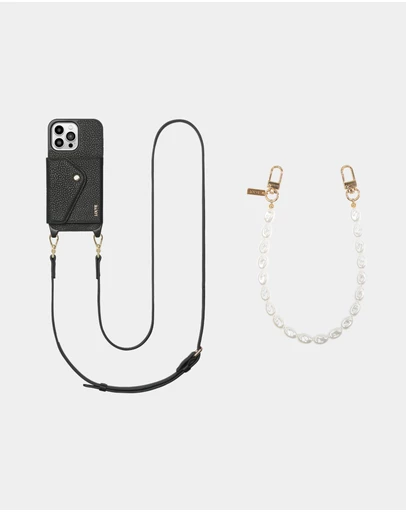 LOUVE COLLECTION - Leather Phone Case Wallet & Strap + Pearl Wristlet
